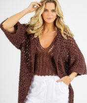 Cardigan de Crochê Marrom Bruna